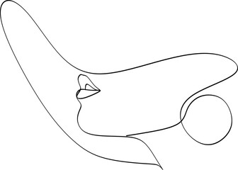 Abstract linear woman in hat. Minimal portrait. Head fashionable accessory. One line continuous. Beauty and glamour concept. Cap headgears for lady. Hand drawn vector illustration.