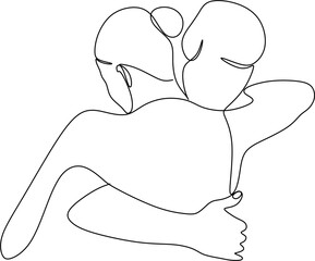 People embracing in continuous line art drawing style. One person giving the shoulder to another. Support and backing. Minimalist black linear sketch isolated on white background. Vector illustration