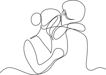 People embracing in continuous line art drawing style. One person giving the shoulder to another. Support and backing. Minimalist black linear sketch isolated on white background. Vector illustration