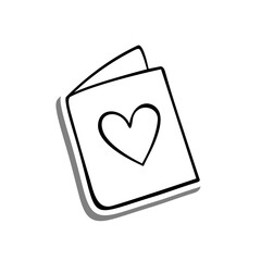 Doodle Line Heart Book on white silhouette and gray shadow. Vector illustration Valentine Theme for decoration or any design.