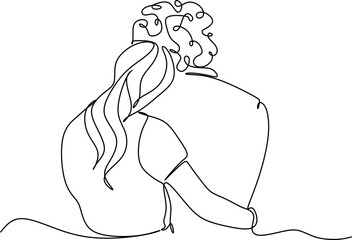 People embracing in continuous line art drawing style. One person giving the shoulder to another. Support and backing. Minimalist black linear sketch isolated on white background. Vector illustration