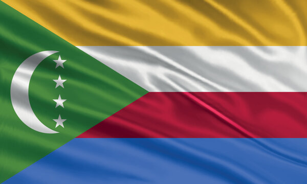 Comoros flag design. Waving Comoros flag made of satin or silk fabric. Vector Illustration. - Powered by Adobe