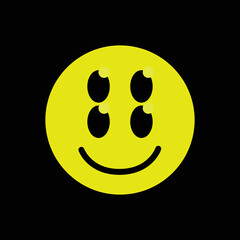 Psychedelic smile. Techno, rave acid  face logo. Vector illustration