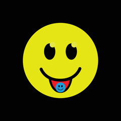 Psychedelic smile. Techno, rave acid  face logo. Vector illustration