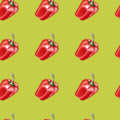 Seamless pattern with bell peppers on light green background. Vegetables. Summer pattern