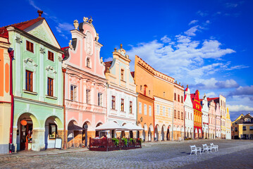 Fototapeta na wymiar Telc, Czech Republic. Historical city, Moravia famous world heritage. Hradce Square.