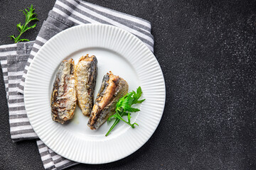 sardine in oil canned seafood healthy meal food snack on the table copy space food background rustic top view