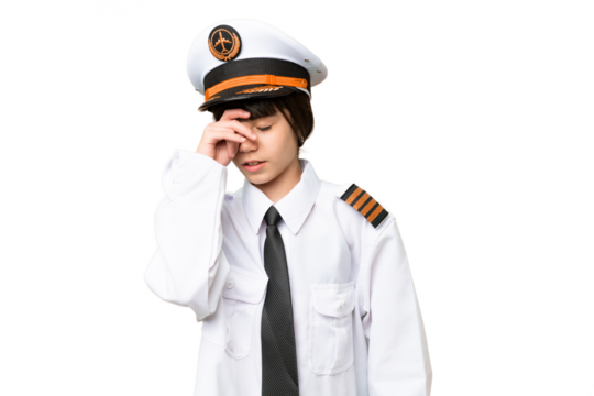 Little girl as a Airplane pilot over isolated chroma key background laughing