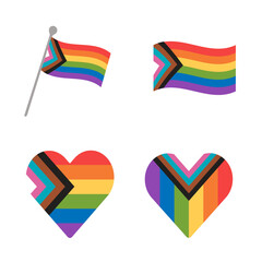 set of colorful LGBTQ+ hearts and flags pride