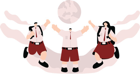 friendship of three fat people wearing black and white uniforms running and laughing together
