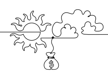 Abstract sun with dollar as line drawing on white background. Vector