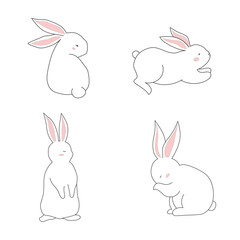 vector illustration of bunnies, cute bunnies. white hares set of bunnies. hares on a white background.