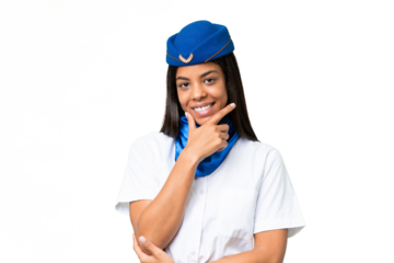 Airplane stewardess African american woman over isolated background smiling