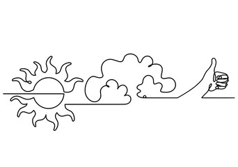 Abstract sun with hand as line drawing on white background. Vector