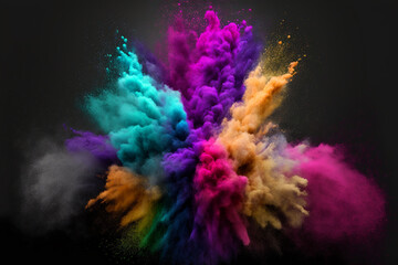 Fototapeta na wymiar Explosive Color Powder Burst Rainbow colors dust splash concept. Ai generated 