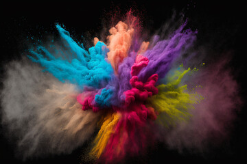 Explosive Color Powder Burst Rainbow colors dust splash concept. Ai generated 