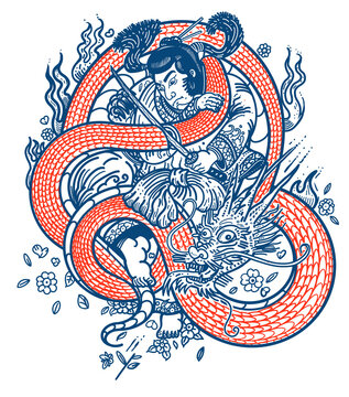 samurai and dragon