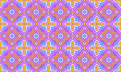 Ethnic Abstract Background cute Purple Yellow Flower geometric tribal ikat folk Motif Arabic oriental native pattern traditional design carpet clothing fabric wrapping print batik folk knit vector