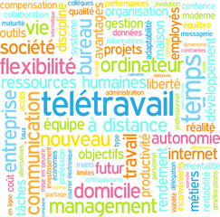 Fototapeta premium TELETRAVAIL nuage de tags en forme de carré sur fond transparent