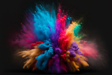 Explosive Color Powder Burst Rainbow colors dust splash concept. Ai generated 