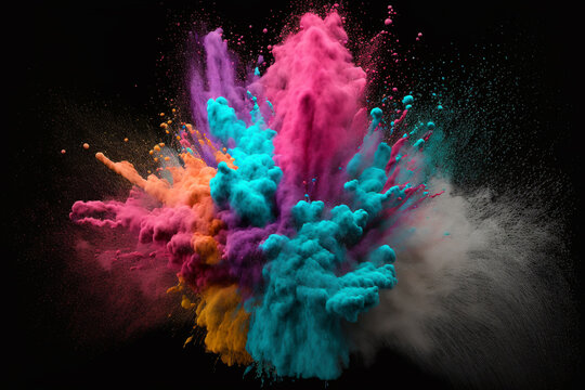 Explosive Color Powder Burst Rainbow colors dust splash concept. Ai generated 