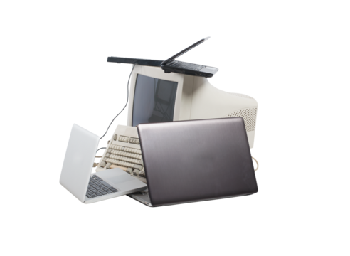 Image of stacked computers. concept of internet sharing and technology - Powered by Adobe