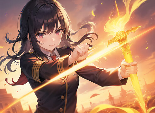 炎の剣を錬成する少女