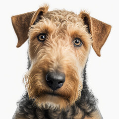 Airedale Terrier Dog looking at camera, Photo Studio, Generative AI