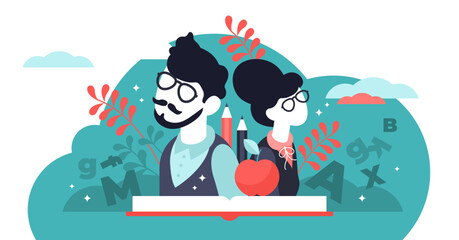 Teachers day illustration, transparent background. Flat tiny world educators holiday persons concept. October academic occupation celebration time.