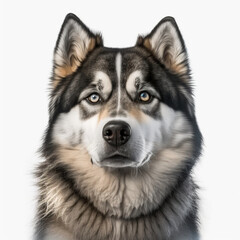 Fototapeta premium Alaskan Malamute Dog looking at camera, Photo Studio, Generative AI