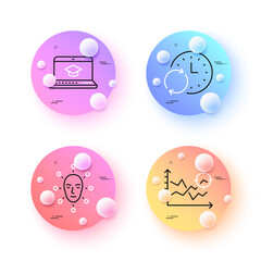 Update time, Website education and Seo analysis minimal line icons. 3d spheres or balls buttons. Face biometrics icons. For web, application, printing. Vector