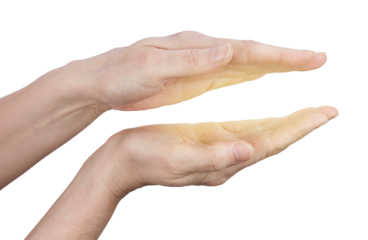 Bio Energy Healer feeling electromagnetic energy between parallel hands transparent png file
