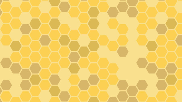 黄色いハチの巣模様　イラスト素材　16：9　ハニカム構造パターン