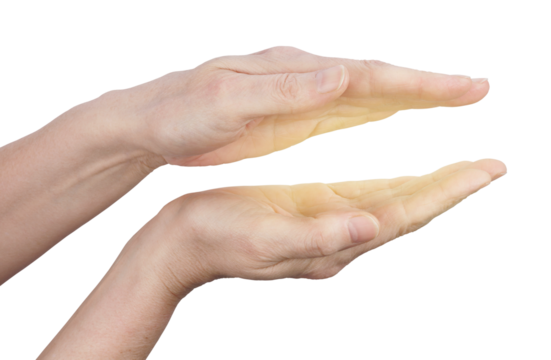 Bio Energy Healer feeling electromagnetic energy between parallel hands transparent png file