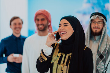 Group portrait of muslim businessmen and businesswoman