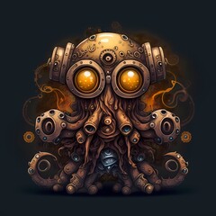Octopus character Illustration,with steampunk attributes style design