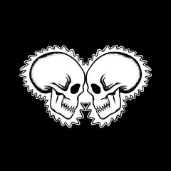 Skull couple art Illustration hand drawn black and white vector for tattoo, sticker, logo etc