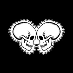 Skull couple art Illustration hand drawn black and white vector for tattoo, sticker, logo etc
