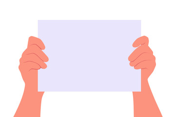 Hands holding blank paper sheet vector illustration