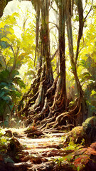 Forest Mayan style trees scene illustration art Generative AI Content by Midjourney