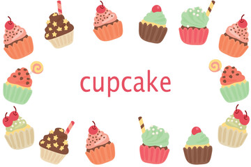 Background of delicious cupcakes. Dessert vector illustration design