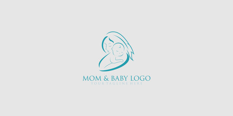 Mom & baby logo design with creative concept premium vector