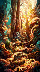 Obraz na płótnie Canvas forest Mayan style under the sea illustration art Generative AI Content by Midjourney