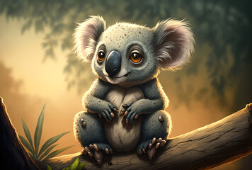 Portrait of a Koala - Phascolarctos cinereus - illustration - Generative AI