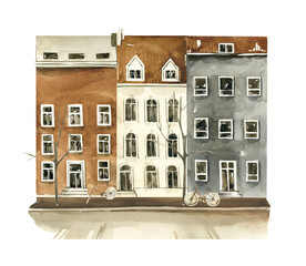 Watercolor city clipart. Digital street png illustration.