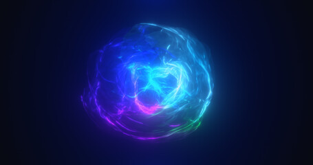 Abstract blue energy sphere transparent round bright glowing, magical abstract background