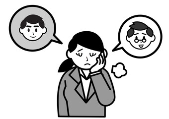 二人の男性に揺れ動く悩めるビジネスウーマン