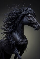 Naklejka na ściany i meble black horse isolated on black. generative ai