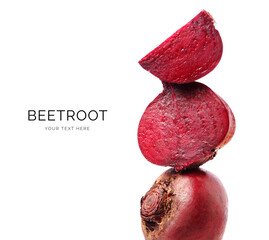Creative layout made of beetroot on the white background. Flat lay. Food concept. Macro  concept.