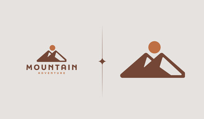 Mountain and Sun Rays, Mount Peak Hill Nature Landscape view for Adventure Outdoor logo template